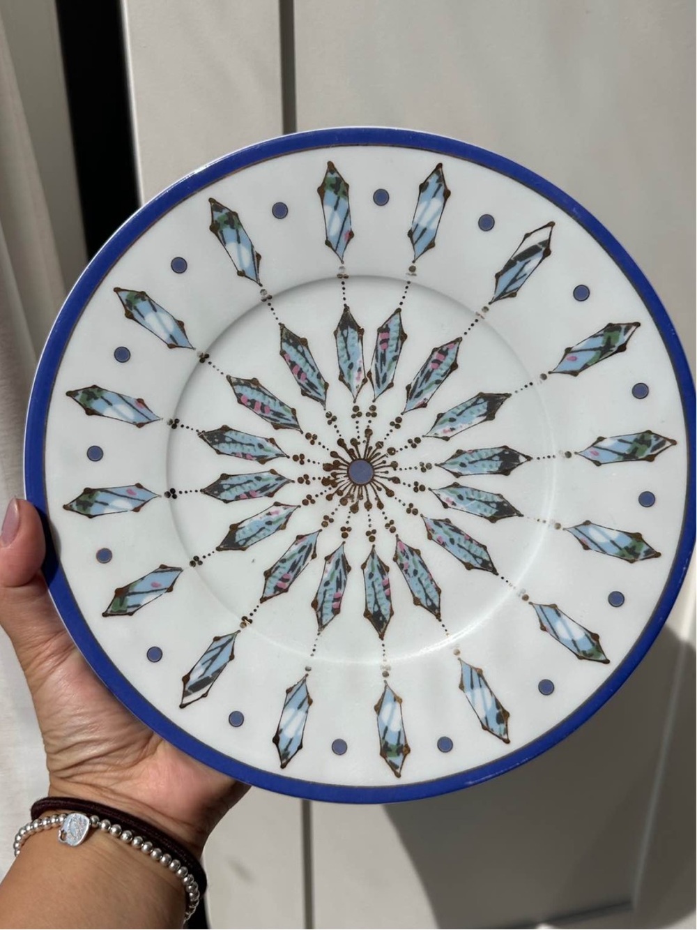 anthropologie Blue Rim Decorative Ceramic Dinner Plate
